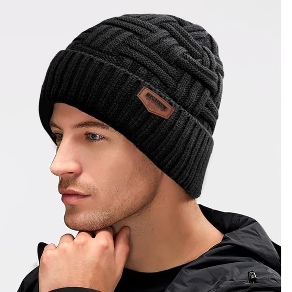 Men's Warm Knitted Thick Baggy Slouchy Beanie Skull Cap - Picture 1 of 9